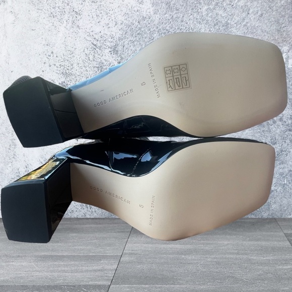 NIB Good American Shiny Patent Leather Bootie in Black Block Heel rare! Sz 5 - Picture 9 of 9